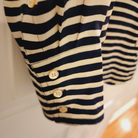 J.Crew 100% Silk  Navy & Cream Striped Button Down Top Size 4 - Picture 7 of 14